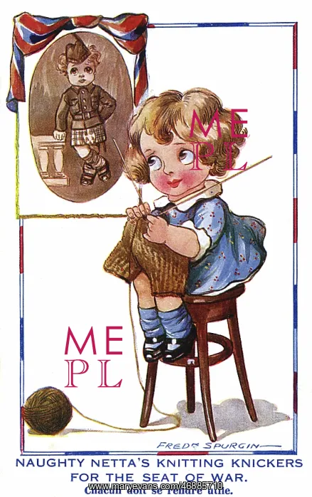 : WW1 knitting - comic postcard, Naughty Netta : WW1 knitting - comic postcard, Naughty Netta