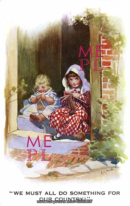 : WW1 knitting - patriotic postcard : WW1 knitting - patriotic postcard