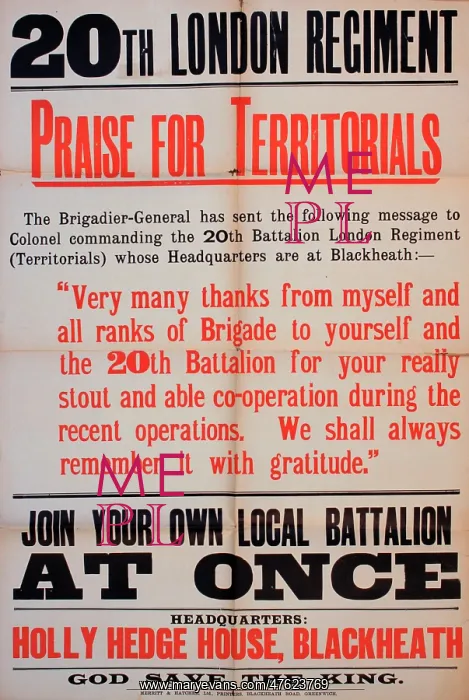  : WW1 poster, 20th London Regiment