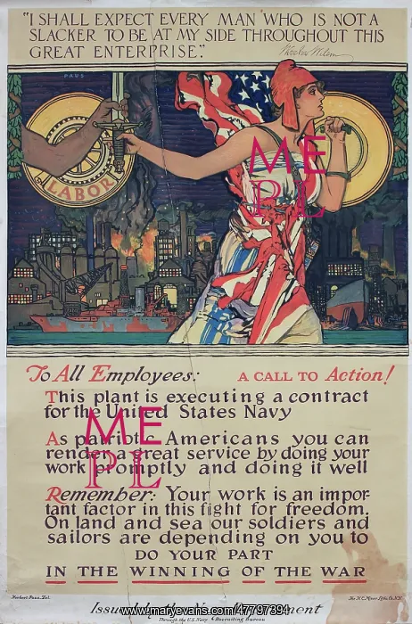 : WW1 poster, A Call to Action! to all employees : WW1 poster, A Call to Action! to all employees