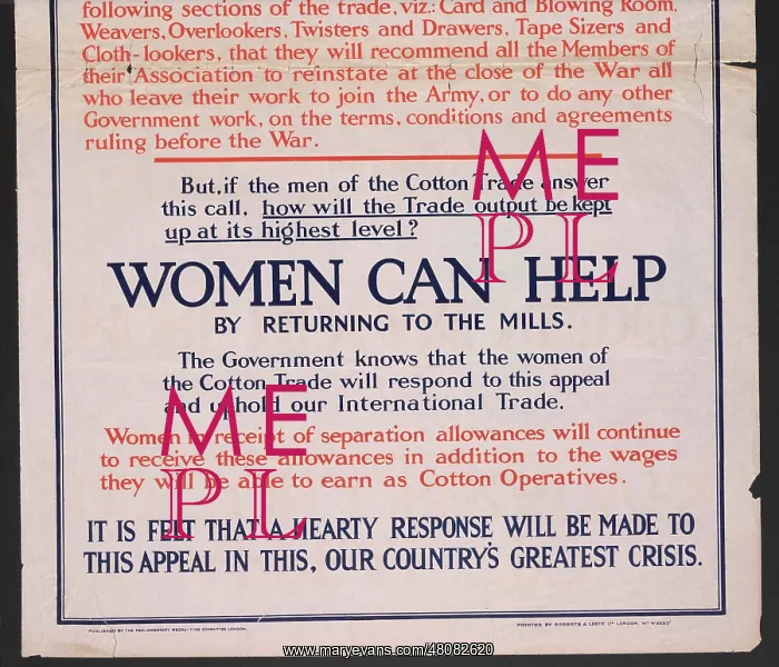 : WW1 Poster - Appeal to cotton operatives : WW1 Poster - Appeal to cotton operatives