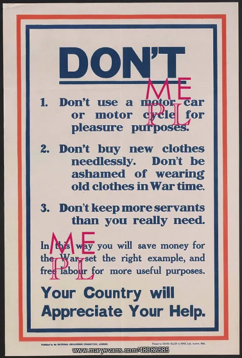 : WW1 Poster - Don't : WW1 Poster - Don't