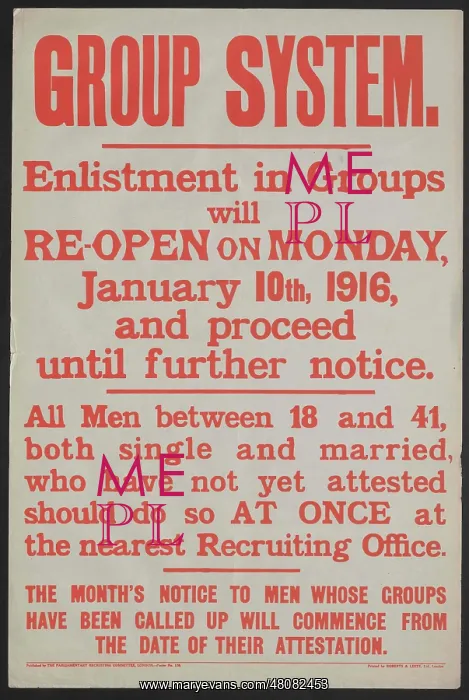 : WW1 Poster - Group System Enlistment : WW1 Poster - Group System Enlistment