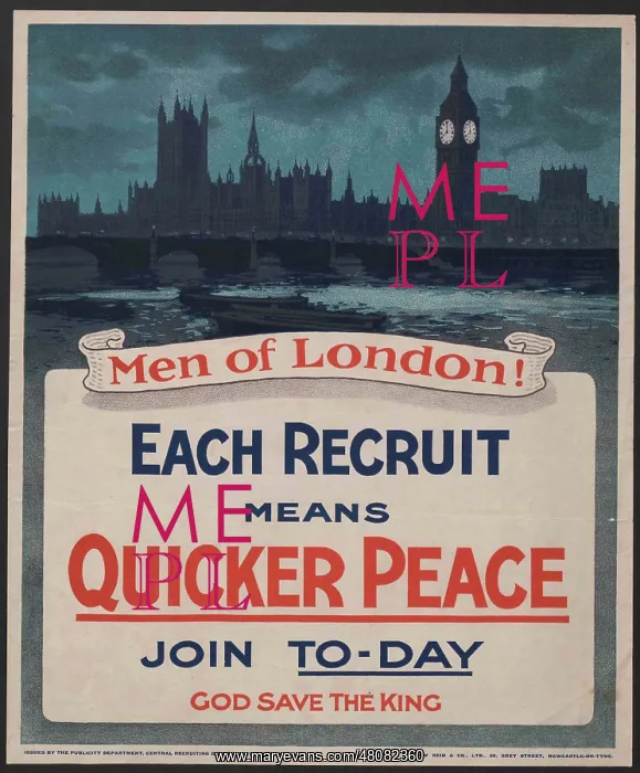 : WW1 Poster - Men of London! Join Today : WW1 Poster - Men of London! Join Today