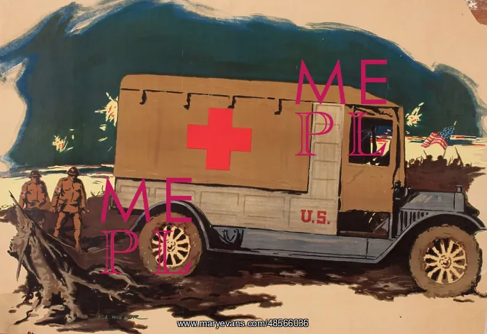 : WW1 poster, Red Cross ambulance : WW1 poster, Red Cross ambulance