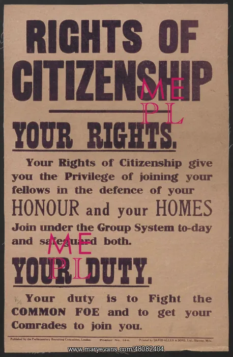 : WW1 Poster - Rights of Citizenship : WW1 Poster - Rights of Citizenship