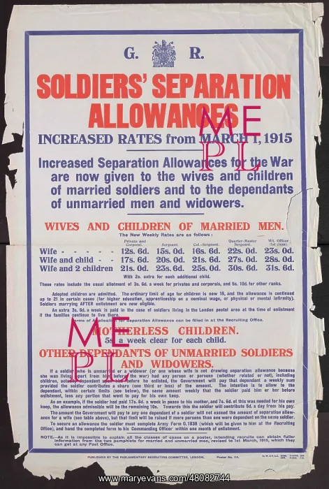 : WW1 Poster - Soldiers Separation Allowances : WW1 Poster - Soldiers Separation Allowances
