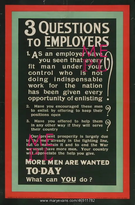  : WW1 - Three Question to Employers