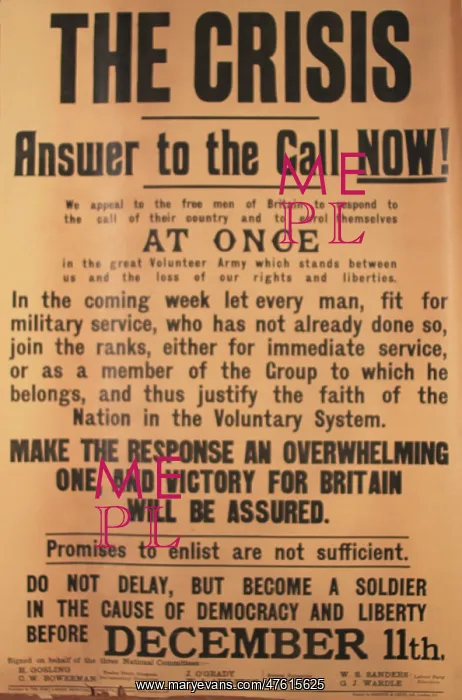 : WW1 recruitment poster, The Crisis : WW1 recruitment poster, The Crisis