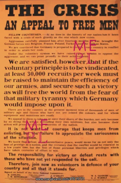 : WW1 recruitment poster, The Crisis : WW1 recruitment poster, The Crisis