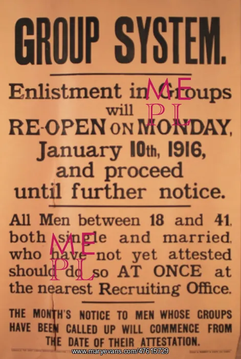 : WW1 recruitment poster, Group System : WW1 recruitment poster, Group System