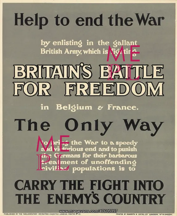 : WW1 Recruitment Poster -- Help to end the War : WW1 Recruitment Poster -- Help to end the War