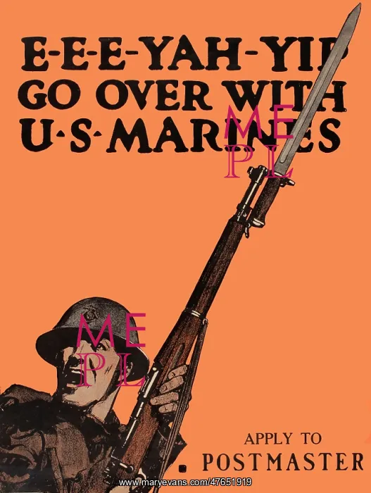 : WW1 recruitment poster, Go Over with US Marines : WW1 recruitment poster, Go Over with US Marines