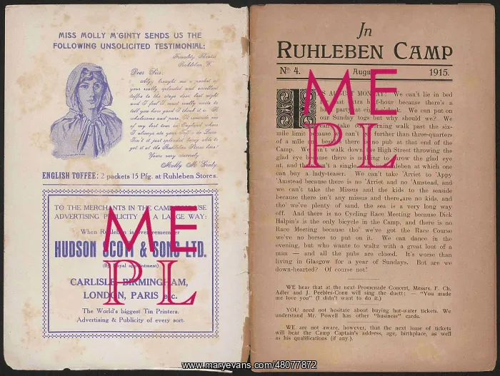 : WW1 - In Ruhleben Camp - August 1915 : WW1 - In Ruhleben Camp - August 1915