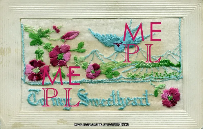 : WW1 Silk Embroidered Greetings Card : WW1 Silk Embroidered Greetings Card