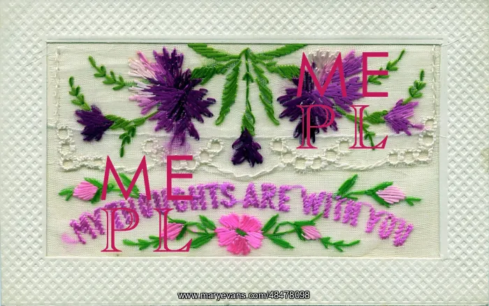 : WW1 Silk Embroidered Greetings Card : WW1 Silk Embroidered Greetings Card