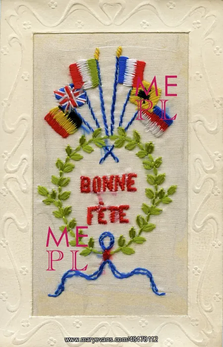 : WW1 Silk Embroidered Greetings Card : WW1 Silk Embroidered Greetings Card
