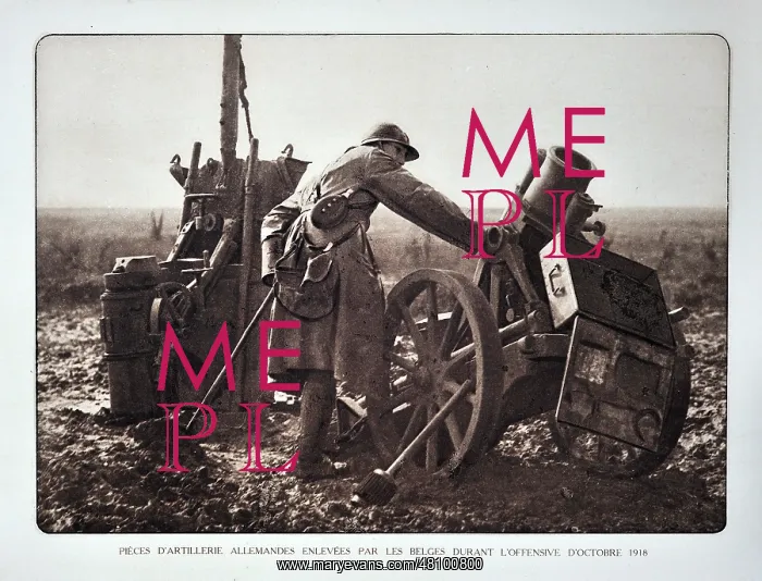 : WW1 - Soldier looking at German captured mortars / cannons : WW1 - Soldier looking at German captured mortars / cannons
