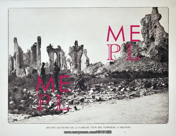 : WW1 - Soldiers in front the Templar's Tower in ruins : WW1 - Soldiers in front the Templar's Tower in ruins