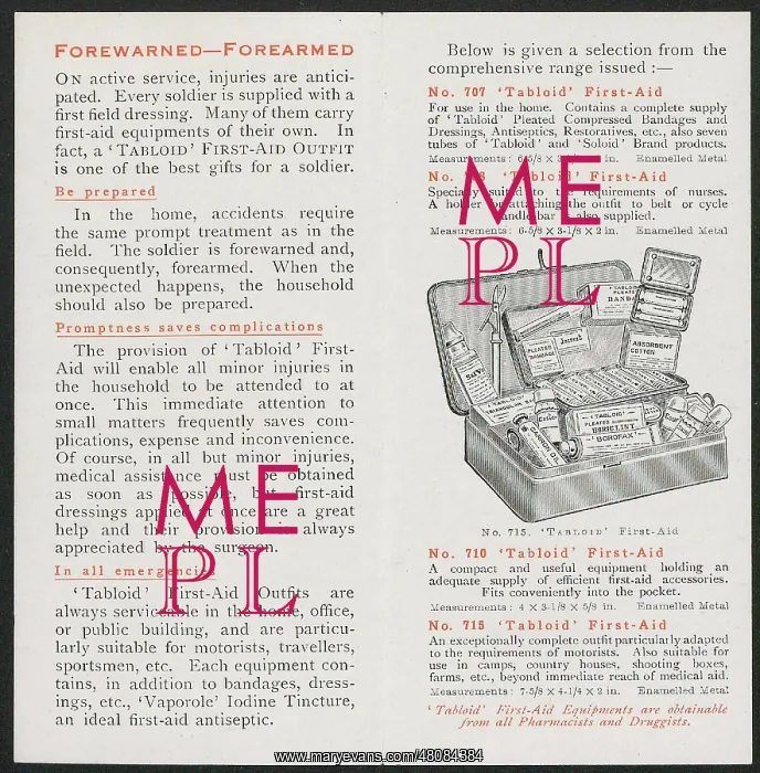: WW1 - Tabloid First-Aid, information leaflet : WW1 - Tabloid First-Aid, information leaflet