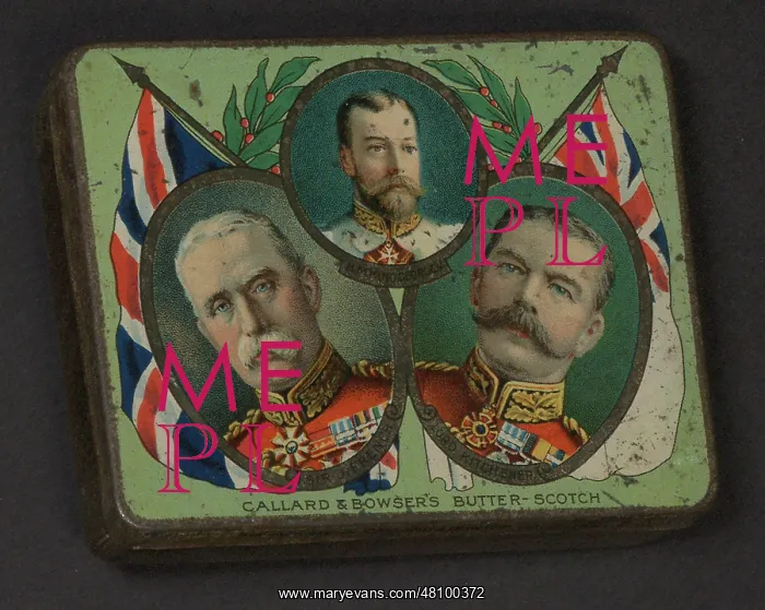: WW1 - tin lid design - King George V, French and Kitchener : WW1 - tin lid design - King George V, French and Kitchener