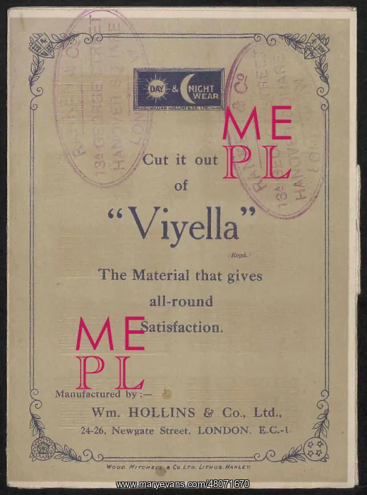  : WW1 - Viyella sample booklet, front cover