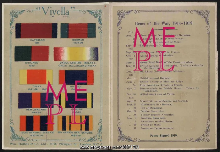 : WW1 - Viyella sample booklet, two pages : WW1 - Viyella sample booklet, two pages