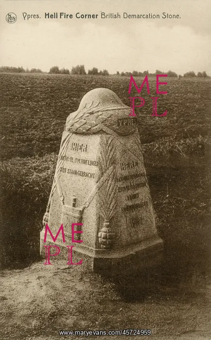 : WW1 - Ypres - Hell Fire Corner, British Demarcation Stone : WW1 - Ypres - Hell Fire Corner, British Demarcation Stone