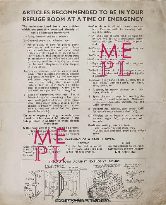  : WW2 - ARP Precautions Chart