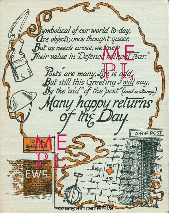 : WW2 Birthday Card, A.R.P. Post : WW2 Birthday Card, A.R.P. Post
