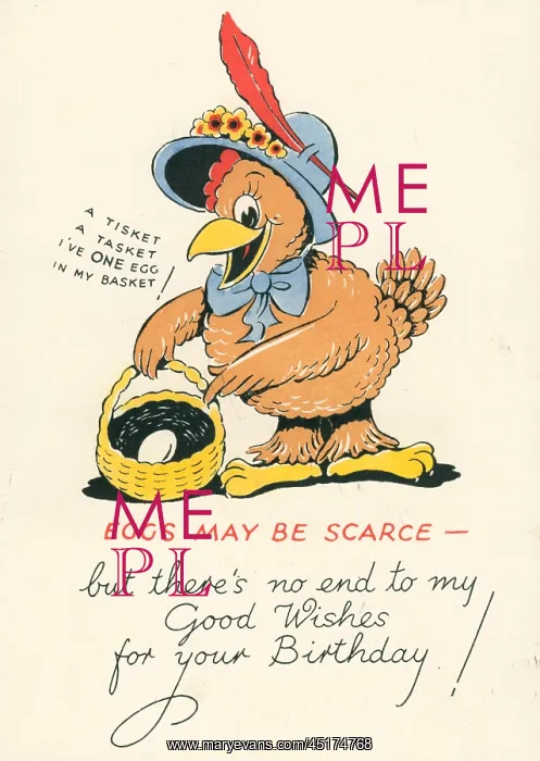: WW2 Birthday Card, Eggs May Be Scarce : WW2 Birthday Card, Eggs May Be Scarce