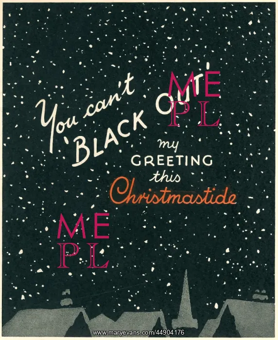 : WW2 Christmas card, Blackout and snow : WW2 Christmas card, Blackout and snow