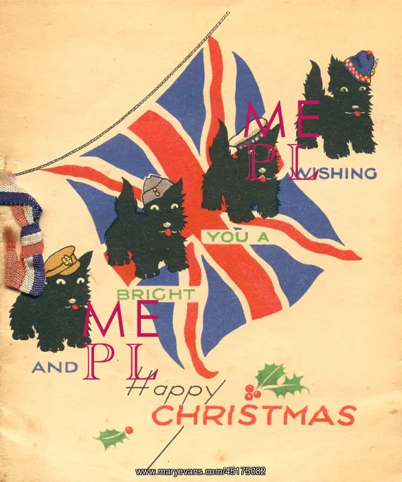 : WW2 Christmas Card, Scottish Terriers : WW2 Christmas Card, Scottish Terriers