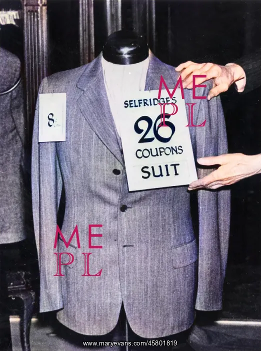 : WW2 - Cost of a Selfridges 3-piece suit in rationing coupons : WW2 - Cost of a Selfridges 3-piece suit in rationing coupons