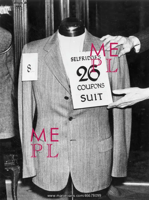 : WW2 - Cost of a Selfridges 3-piece suit in rationing coupons : WW2 - Cost of a Selfridges 3-piece suit in rationing coupons