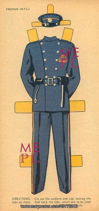 : WW2, Cut-Out N.F.S. Fireman Uniform : WW2, Cut-Out N.F.S. Fireman Uniform