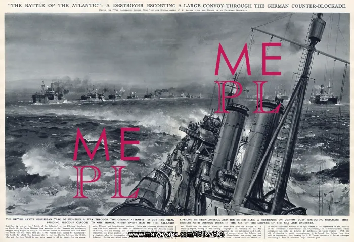 : WW2 - Destroyer escorting large convoy - Atlantic : WW2 - Destroyer escorting large convoy - Atlantic