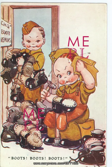 : WW2 era - Comic Postcard - Boots, Boots, Boots : WW2 era - Comic Postcard - Boots, Boots, Boots