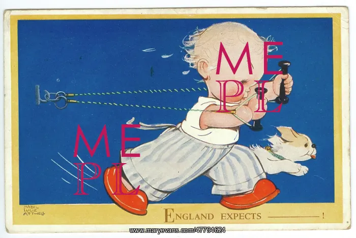: WW2 era - Comic Postcard - England expects : WW2 era - Comic Postcard - England expects