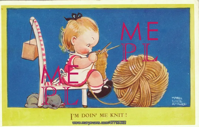 : WW2 era - Comic Postcard - I'm doin me knit : WW2 era - Comic Postcard - I'm doin me knit