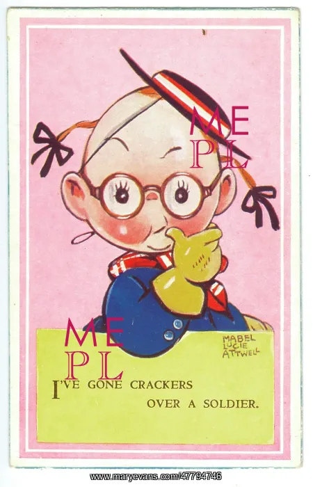 : WW2 era - Comic Postcard - I've gone crackers over a soldier : WW2 era - Comic Postcard - I've gone crackers over a soldier