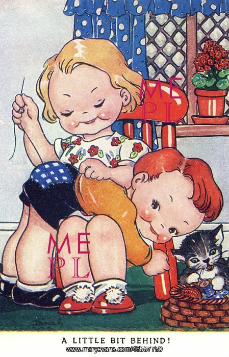 : WW2 era - Comic Postcard - A little bit behind! : WW2 era - Comic Postcard - A little bit behind!
