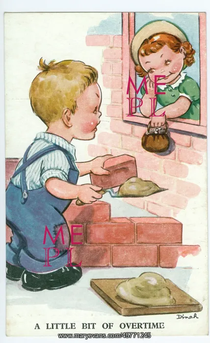 : WW2 era - Comic Postcard - A Little bit of Overtime : WW2 era - Comic Postcard - A Little bit of Overtime