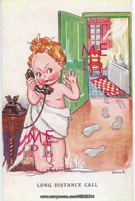: WW2 era - Comic Postcard - Long Distance Call : WW2 era - Comic Postcard - Long Distance Call
