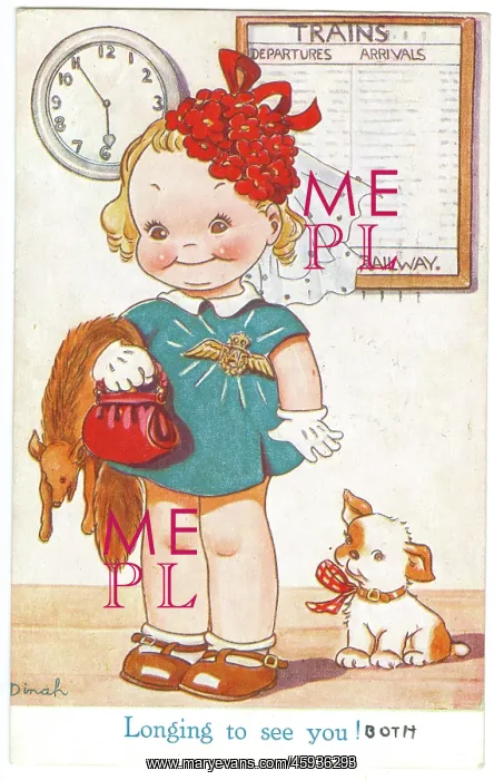 : WW2 era - Comic Postcard - Longing to see you : WW2 era - Comic Postcard - Longing to see you
