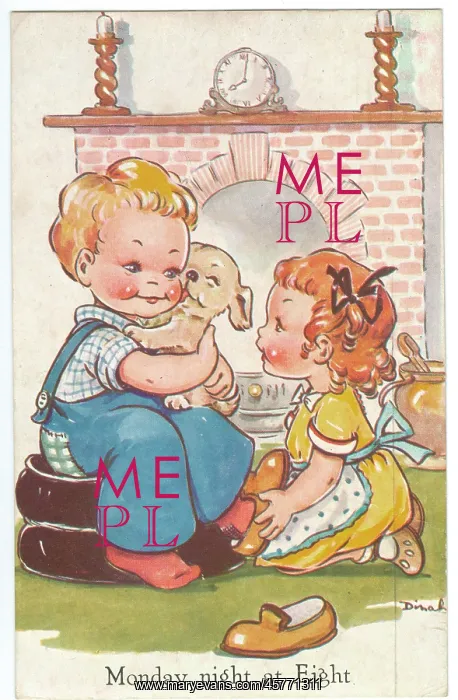 : WW2 era - Comic Postcard - Monday Night at Eight : WW2 era - Comic Postcard - Monday Night at Eight