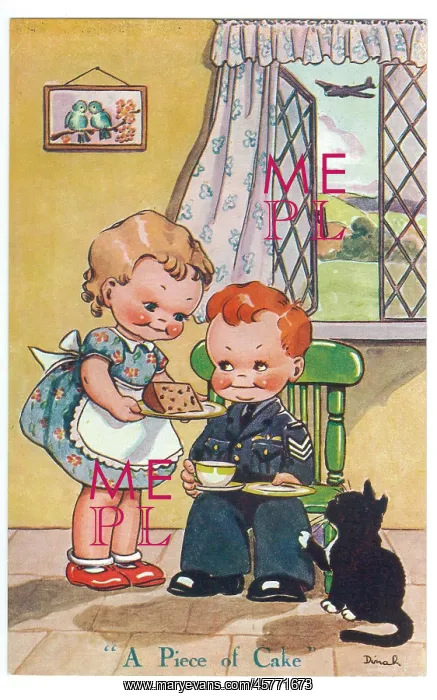 : WW2 era - Comic Postcard - A Piece of Cake : WW2 era - Comic Postcard - A Piece of Cake