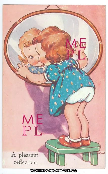: WW2 era - Comic Postcard - A Pleasant Reflection : WW2 era - Comic Postcard - A Pleasant Reflection