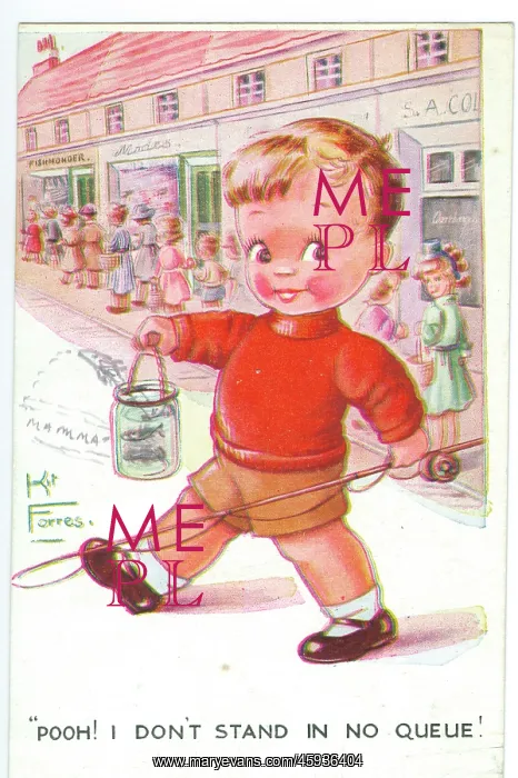 : WW2 era - Comic Postcard - Pooh - I don't stand in no queue : WW2 era - Comic Postcard - Pooh - I don't stand in no queue