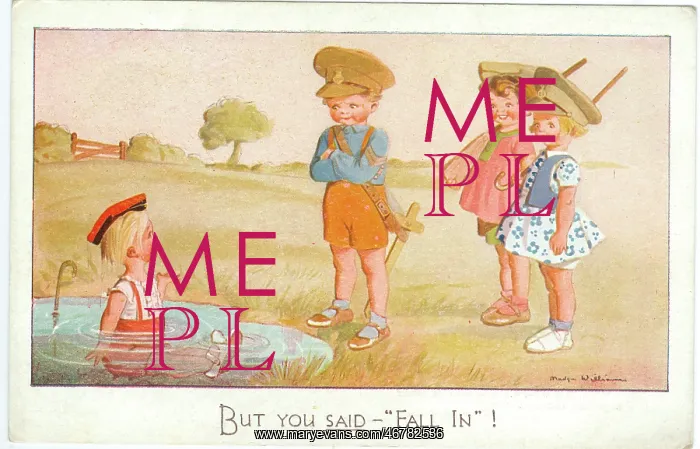 : WW2 era - Comic Postcard - But you said Fall In : WW2 era - Comic Postcard - But you said Fall In